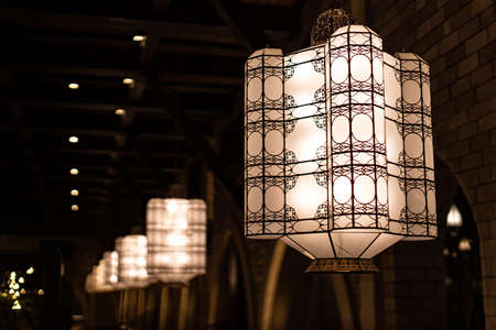 ceiling lamp in focus against the background of others. high quality photo