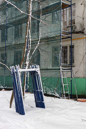Moscow, Russia - April 04, 2022: metal parts of scaffolding. high quality photoの写真素材