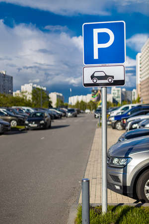 road sign indicating a parking place for cars. high quality photoの写真素材