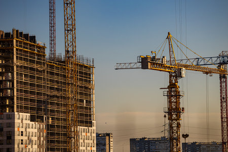 Moscow, Russia - July 01, 2022: tower crane against the evening sky. high quality photo