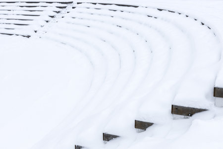 amphitheater covered with white snow in winter. amphitheater covered with snow. winter arena