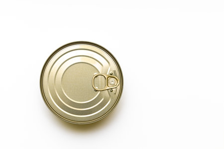 closed tin can isolated on white background. tin can photographed from above