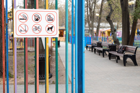sign at the entrance to the children's park. prohibition sign at the entrance to the park