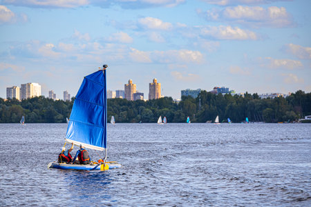 Moscow, Russia - July 03, 2023: small sailboat with people. high quality photoのeditorial素材