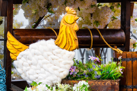 figure of the Easter chicken used for street decoration. decorative roosterの写真素材