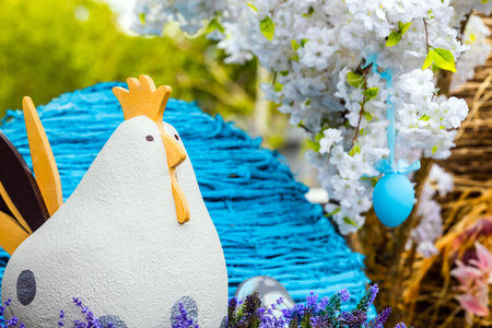 figure of the Easter chicken used for street decoration. Easter chicken decoration. Easter...