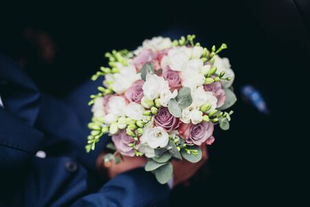 Wonderful luxury wedding bouquet of different flowers.の写真素材