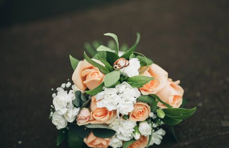 Wonderful luxury wedding bouquet of different flowers.の写真素材
