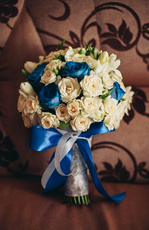 Wonderful luxury wedding bouquet of different flowers.の写真素材