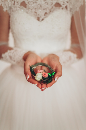 Wonderful luxury wedding bouquet of different flowers.の写真素材
