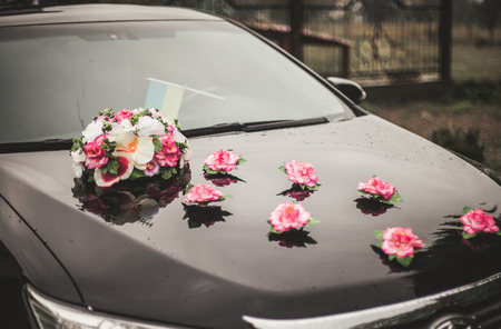 Wonderful luxury wedding bouquet of different flowers.の写真素材