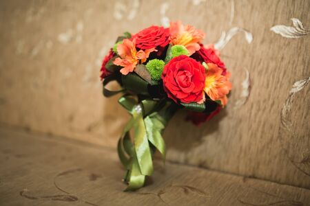 Beautiful luxury wedding bouquet of different flowers.の写真素材