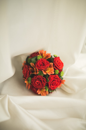 Beautiful luxury wedding bouquet of different flowers.の写真素材