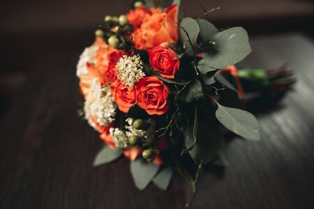 Wonderful luxury wedding bouquet of different flowers.の写真素材