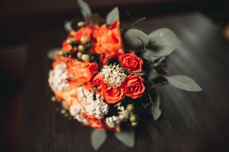 Wonderful luxury wedding bouquet of different flowers.の写真素材