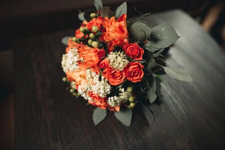 Wonderful luxury wedding bouquet of different flowers.の写真素材