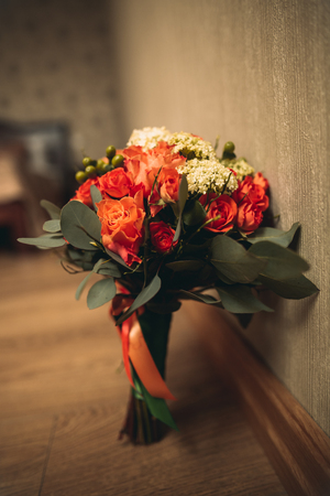 Wonderful luxury wedding bouquet of different flowers.の写真素材