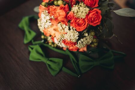 Wonderful luxury wedding bouquet of different flowers.の写真素材