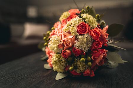 Wonderful luxury wedding bouquet of different flowers.の写真素材