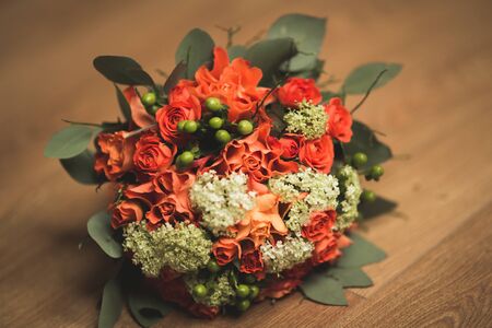 Wonderful luxury wedding bouquet of different flowers.の写真素材