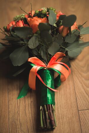 Wonderful luxury wedding bouquet of different flowers.の写真素材