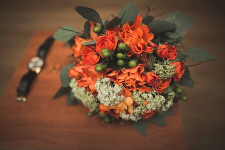 Wonderful luxury wedding bouquet of different flowers.の写真素材
