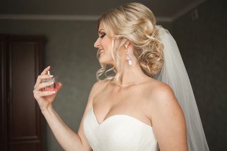 Portrait of beautiful bride with fashion veilの写真素材