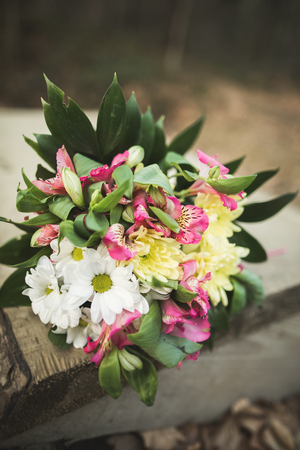 Wonderful luxury wedding bouquet of different flowers.の写真素材