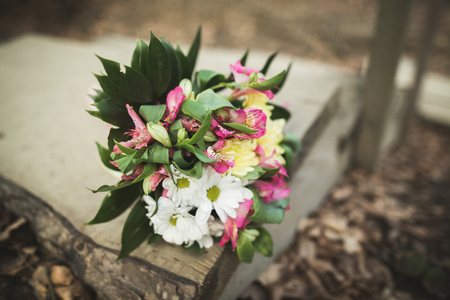 Wonderful luxury wedding bouquet of different flowers.の写真素材