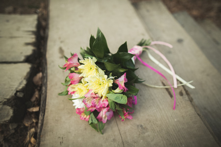 Wonderful luxury wedding bouquet of different flowers.の写真素材
