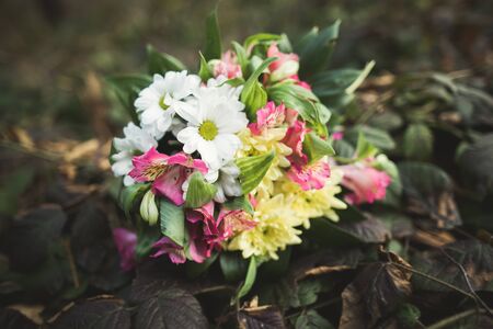 Wonderful luxury wedding bouquet of different flowers.の写真素材