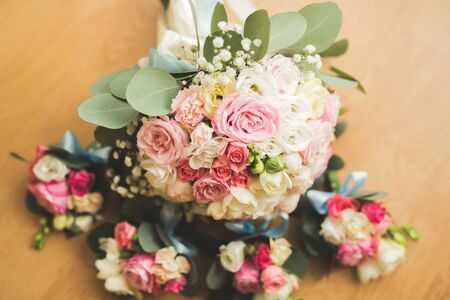 Wedding perfect bridal bouquet of different flowers.の写真素材