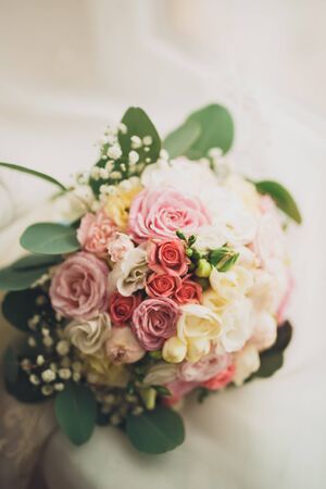 Wonderful wedding bouquet of different flowers.の写真素材