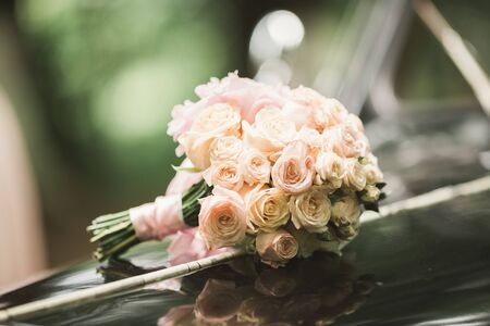 Wonderful luxury wedding bouquet of different flowers.の写真素材