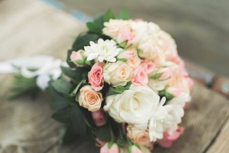 Wonderful luxury wedding bouquet of different flowers.の写真素材