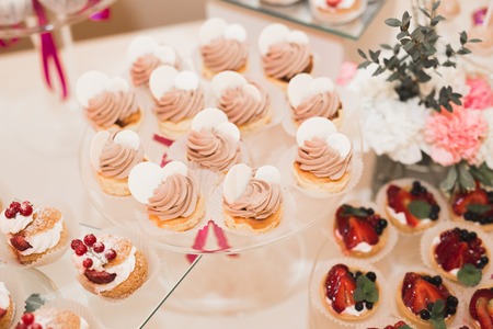 Delicious wedding reception candy bar dessert table.の写真素材
