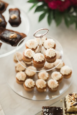 Buffet with a variety of delicious sweets, food ideas, celebration.の写真素材