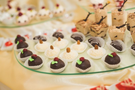 Buffet with a variety of delicious sweets, food ideas, celebration.