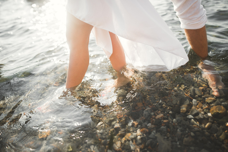 Fashion model couple with tattoo posing outside nea sea .の写真素材