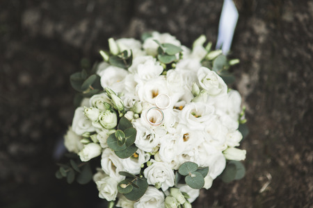 Wonderful luxury wedding bouquet of different flowers.の写真素材