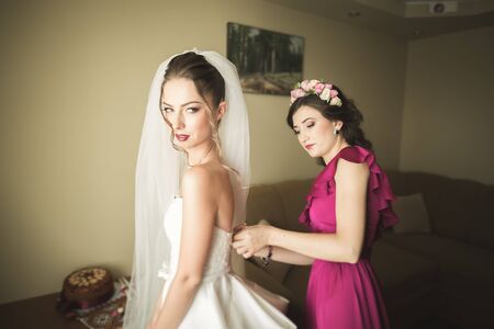 Luxury bride on the morning of wedding day.の写真素材