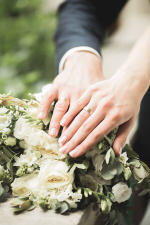 Wonderful luxury wedding bouquet of different flowersの写真素材