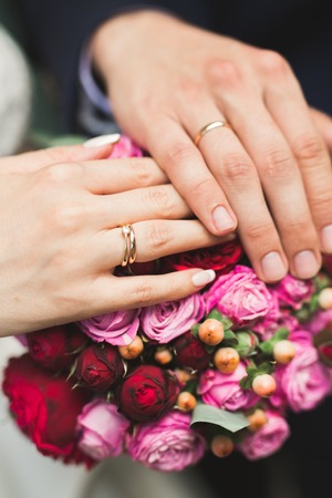 Beautiful luxury wedding bouquet of different flowers.の写真素材