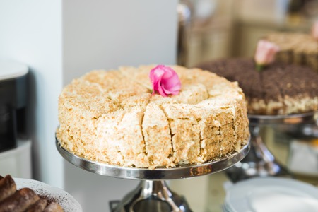 Different kinds of baked sweets on a buffet