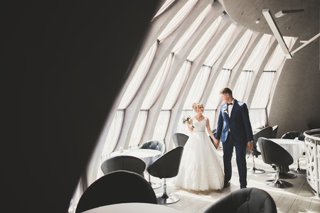Sensual portrait of a young wedding couple. Outdoorの写真素材