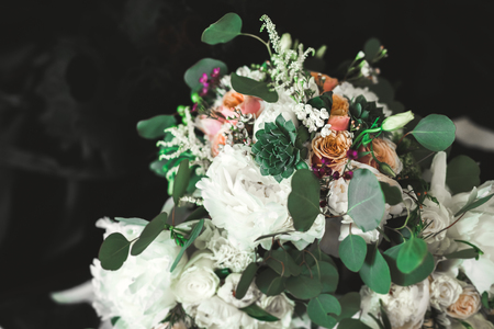 Wonderful luxury wedding bouquet of different flowers.の写真素材