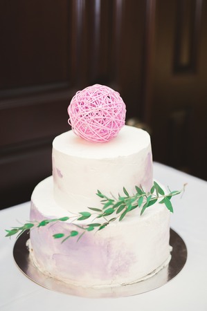 Luxury decorated wedding cake on the tableの写真素材