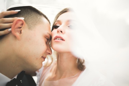 Close up of a nice young wedding coupleの写真素材
