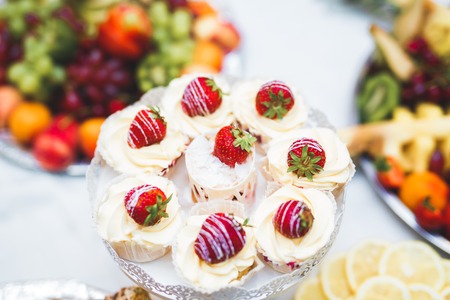 Buffet with a variety of delicious sweets, food ideas, celebrationの写真素材