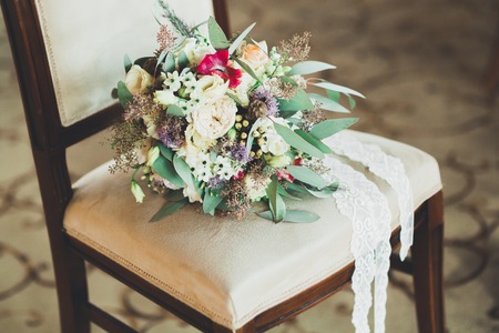 Wonderful luxury wedding bouquet of different flowersの写真素材